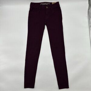 American Eagle Super Stretch Jegging Size 0 Reg Maroon Low Rise Denim Jeans NWT